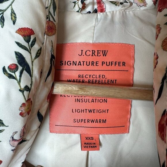 J Crew Puffer Jacket Womens XXS Cream Floral Cottagecore Grannycore Warm Boho - Picture 6 of 16